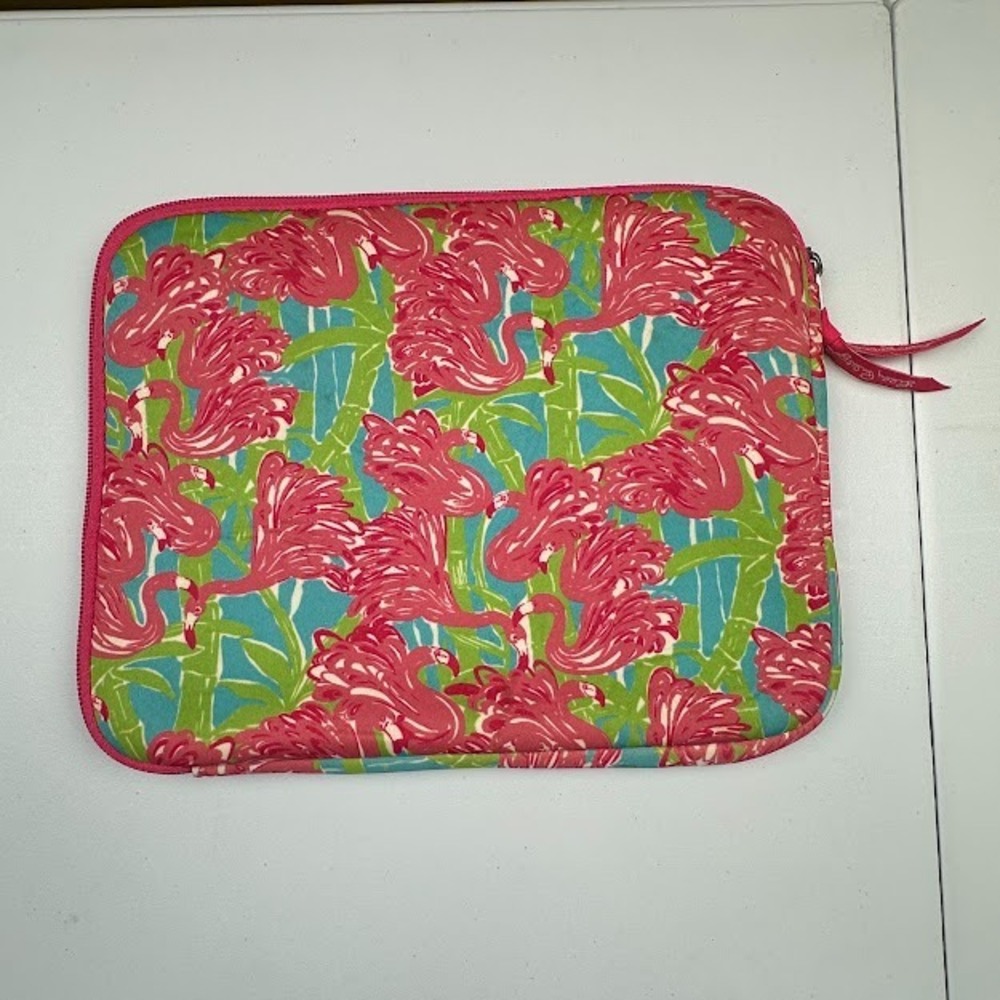 Lilly Pulitzer Ipad Tablet Sleeve Pink Leggy Flamingo Zip Bag Stretch Tropical